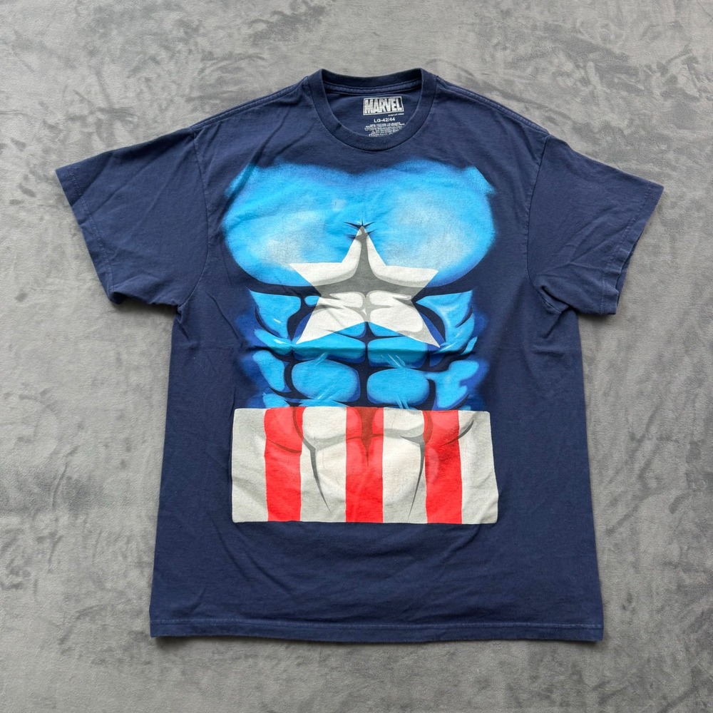 Marvel Captain America Muscle Chest Graphic T-Shirt Mens Large Navy Blue Cotton
